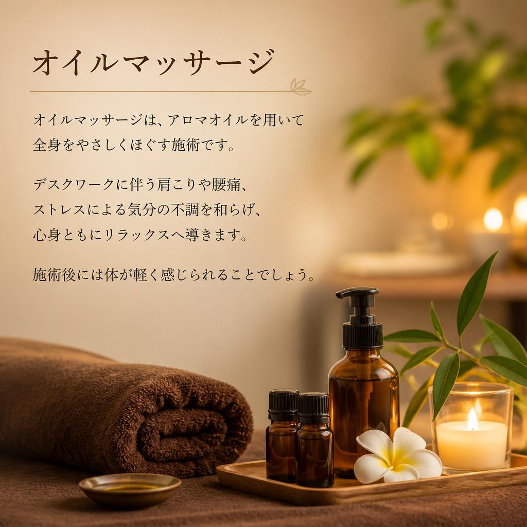 オイルマッサージで深いリラクゼーション