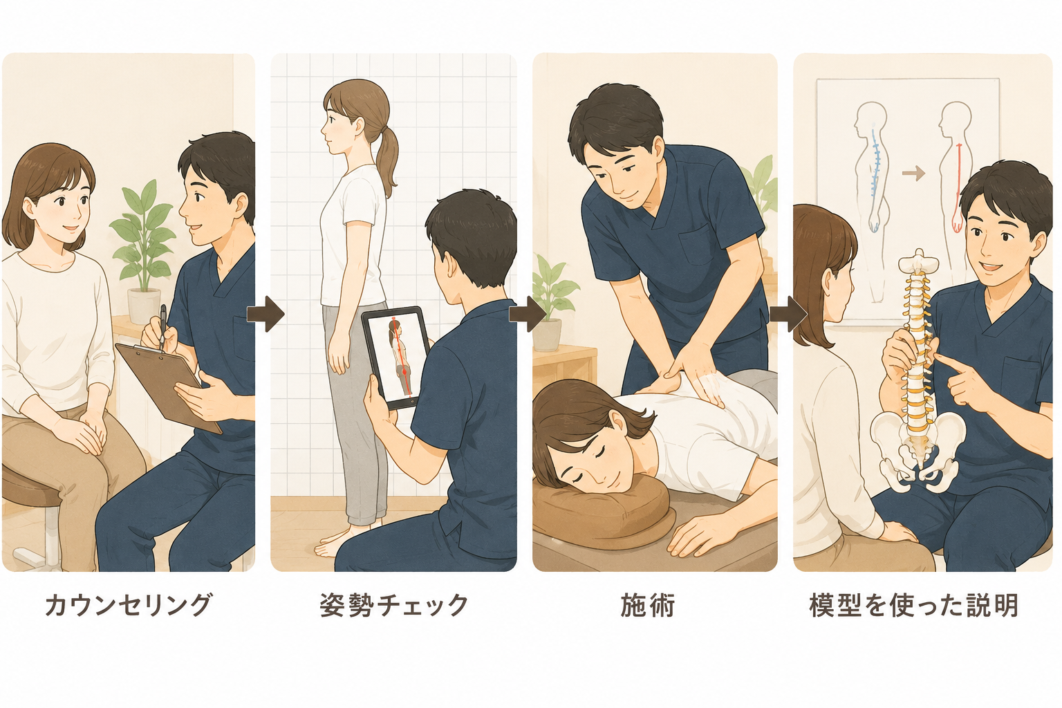 施術の流れとお客様の声