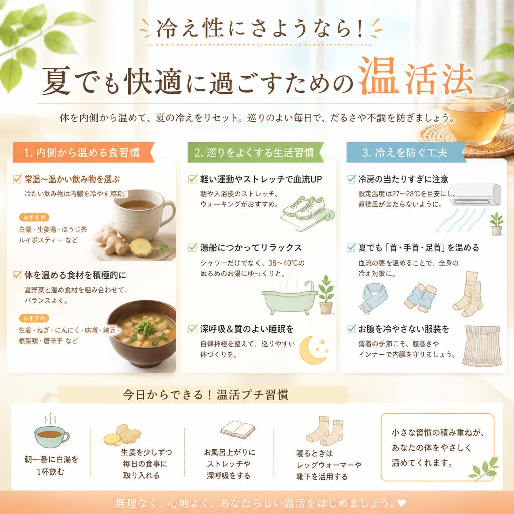 冷え性にさようなら！夏でも快適に過ごすための温活法
