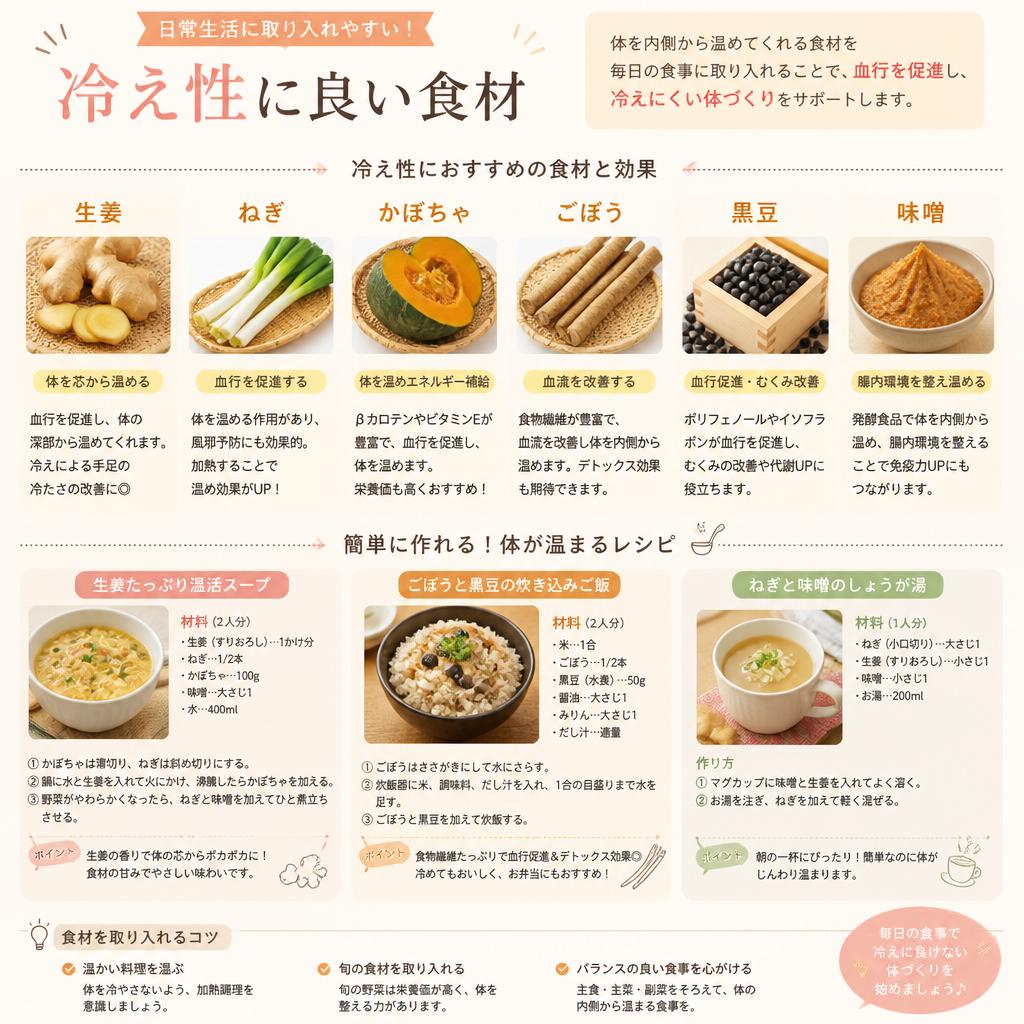 3. 冷え性改善に役立つ温める食材