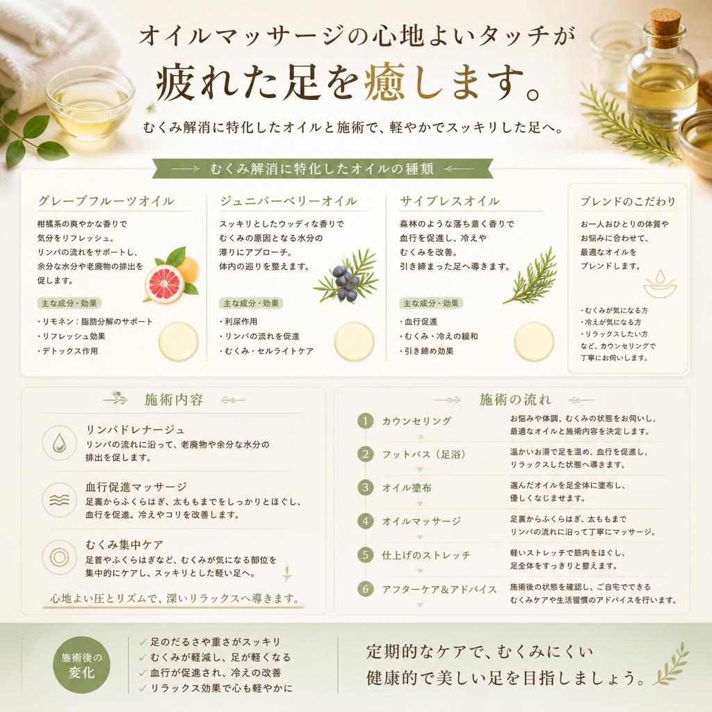 オイルケアでスッキリ美脚へ