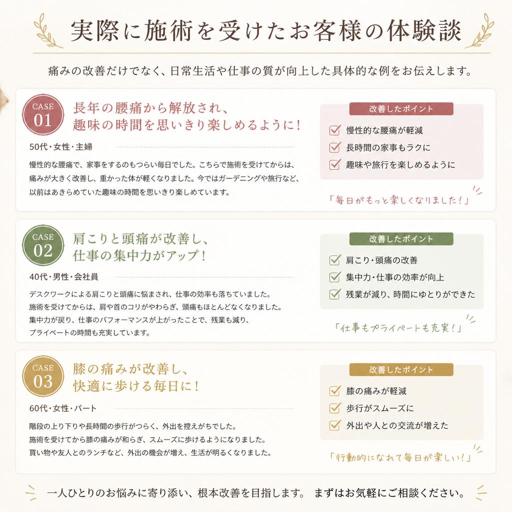 施術後の変化とお客様の声