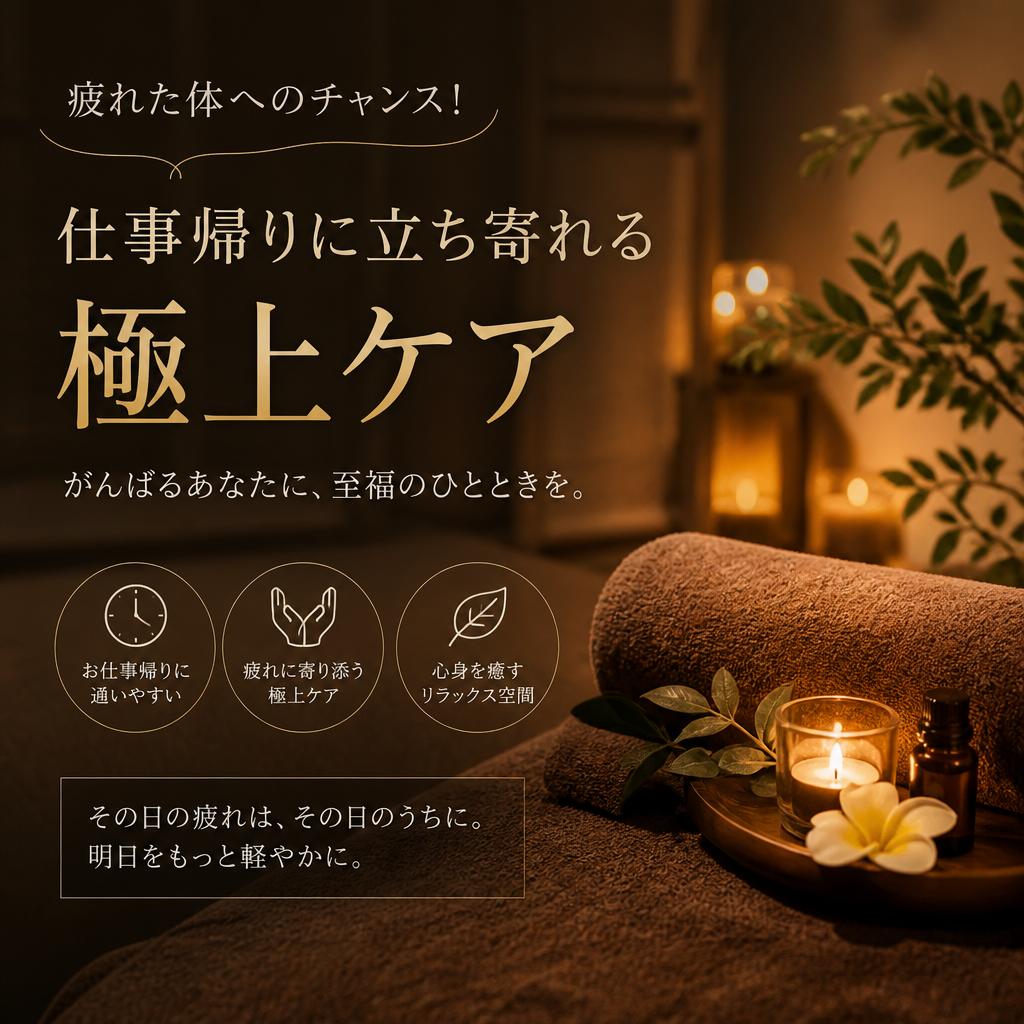 疲れた体へのチャンス！仕事帰りに立ち寄れる極上ケア